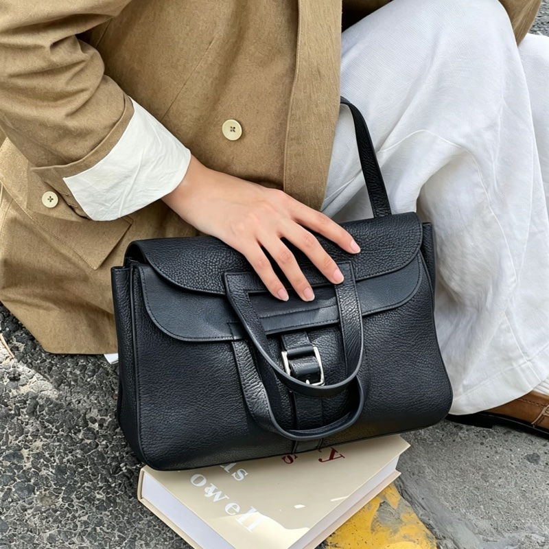 HERMES愛馬仕🐎 Halzan31黑銀配色TC皮質單肩斜挎包-4