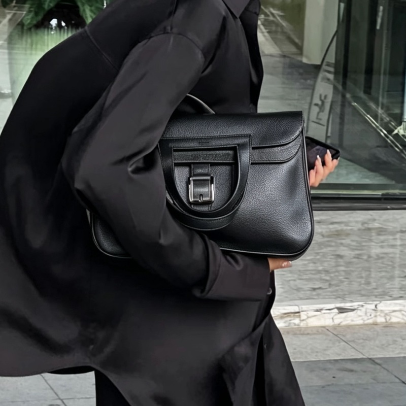 HERMES愛馬仕🐎 Halzan31黑銀配色TC皮質單肩斜挎包-6