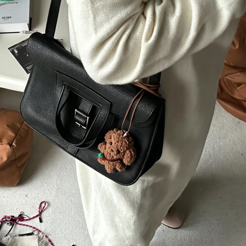 HERMES愛馬仕🐎 Halzan31黑銀配色TC皮質單肩斜挎包-7