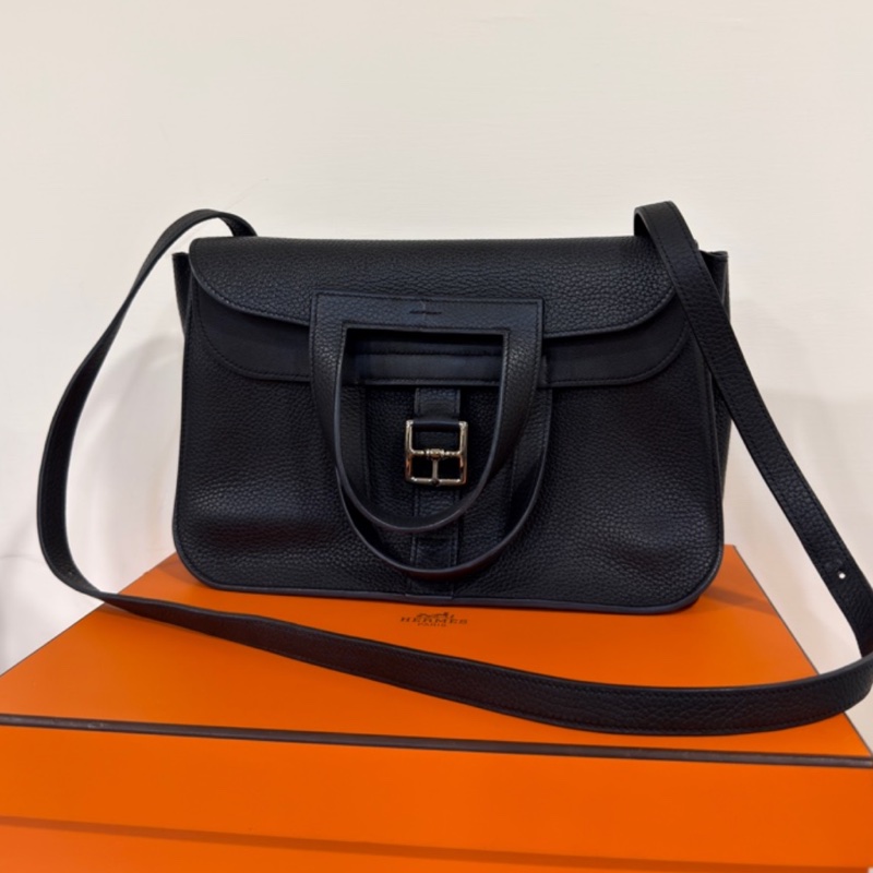 HERMES愛馬仕🐎 Halzan31黑銀配色TC皮質單肩斜挎包-10