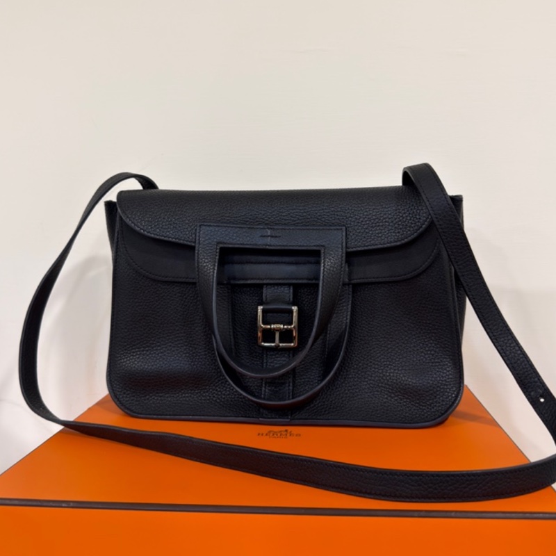 HERMES愛馬仕🐎 Halzan31黑銀配色TC皮質單肩斜挎包-11