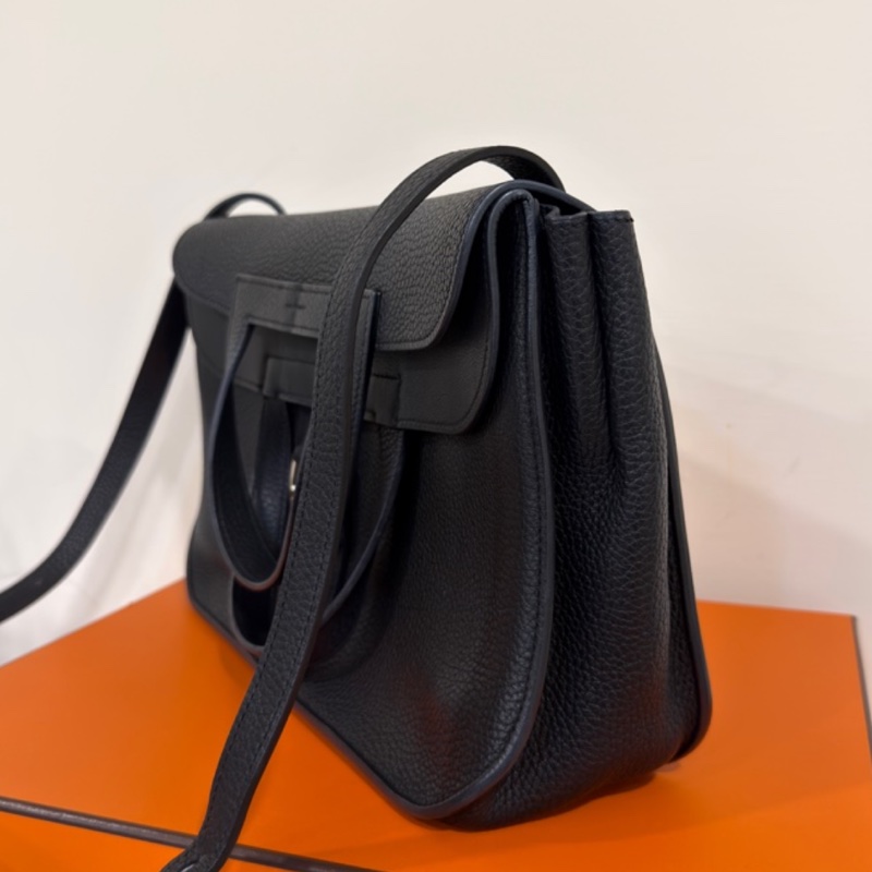 HERMES愛馬仕🐎 Halzan31黑銀配色TC皮質單肩斜挎包-12