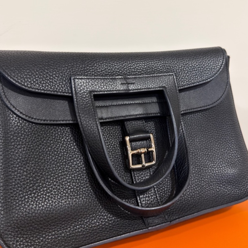 HERMES愛馬仕🐎 Halzan31黑銀配色TC皮質單肩斜挎包-15