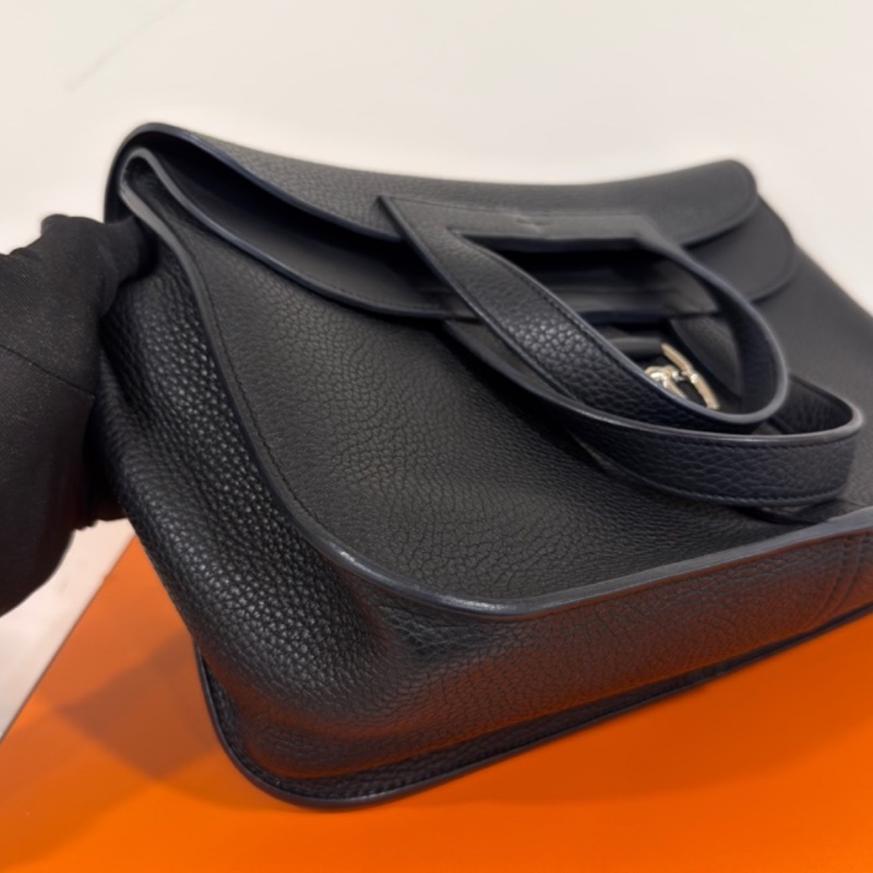 HERMES愛馬仕🐎 Halzan31黑銀配色TC皮質單肩斜挎包-16