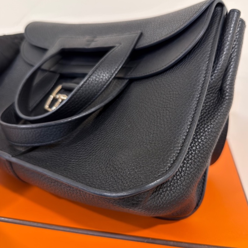 HERMES愛馬仕🐎 Halzan31黑銀配色TC皮質單肩斜挎包-17