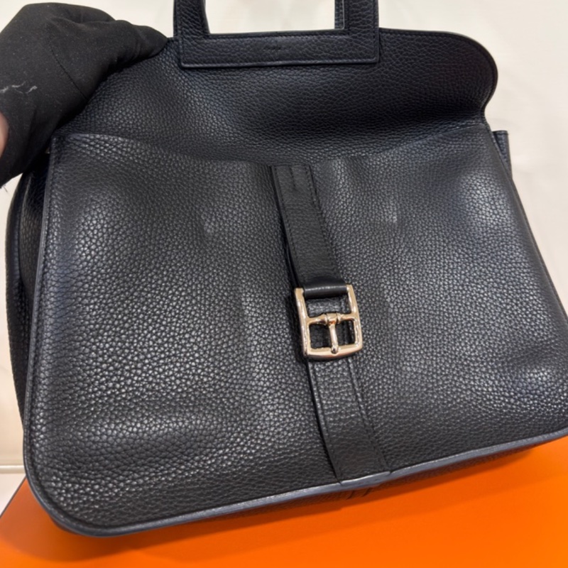 HERMES愛馬仕🐎 Halzan31黑銀配色TC皮質單肩斜挎包-18