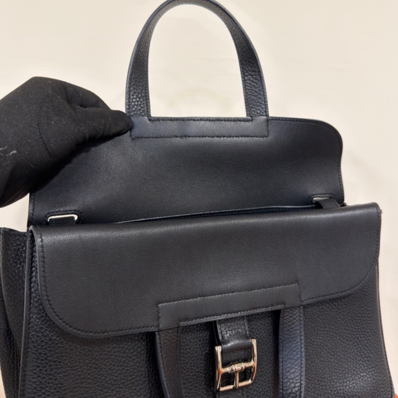 HERMES愛馬仕🐎 Halzan31黑銀配色TC皮質單肩斜挎包-19