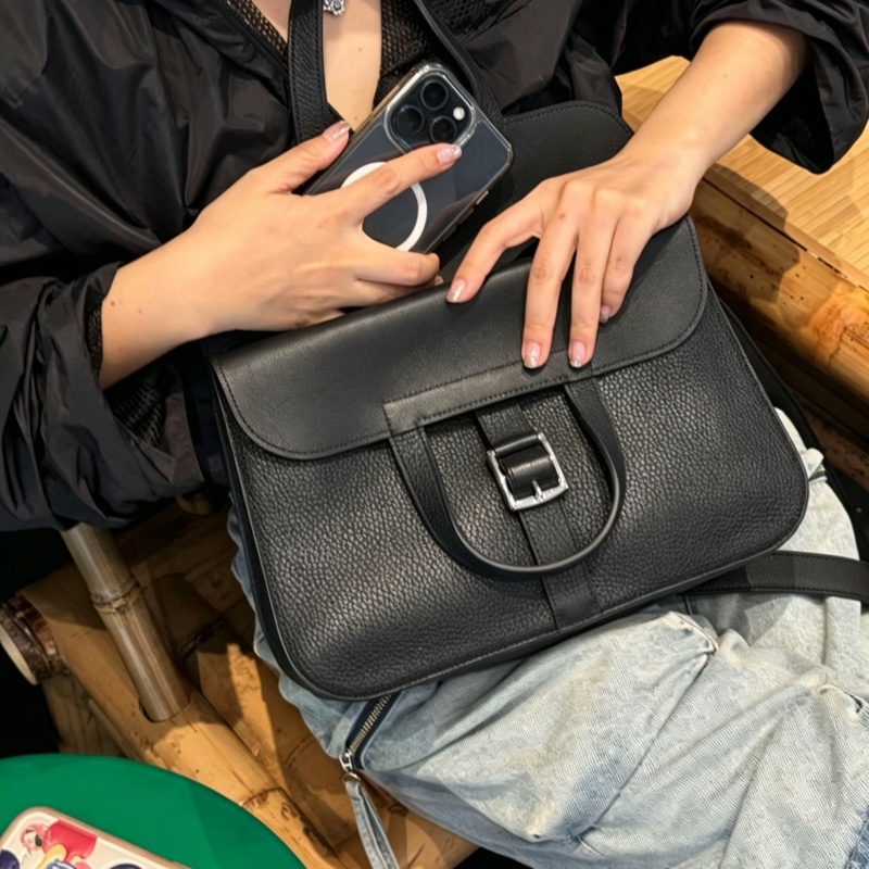 HERMES愛馬仕🐎 Halzan31黑銀配色TC皮質單肩斜挎包-26