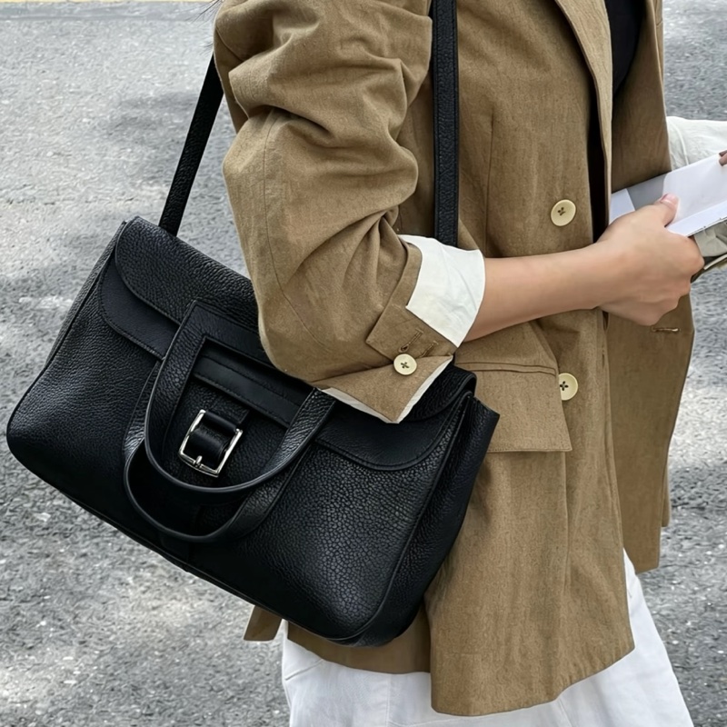 HERMES愛馬仕🐎 Halzan31黑銀配色TC皮質單肩斜挎包-28