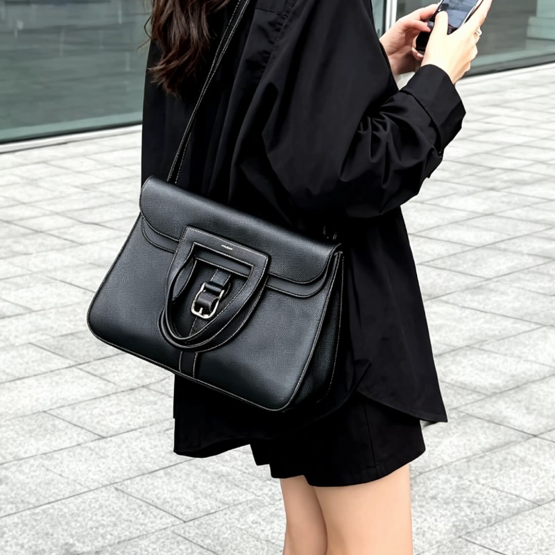 HERMES愛馬仕🐎 Halzan31黑銀配色TC皮質單肩斜挎包-32