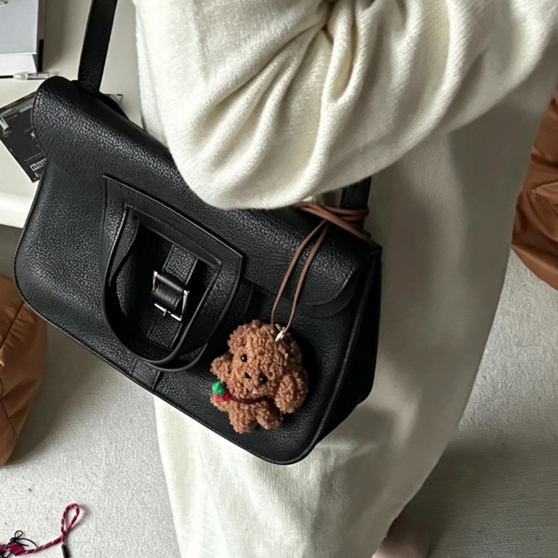 HERMES愛馬仕🐎 Halzan31黑銀配色TC皮質單肩斜挎包-40