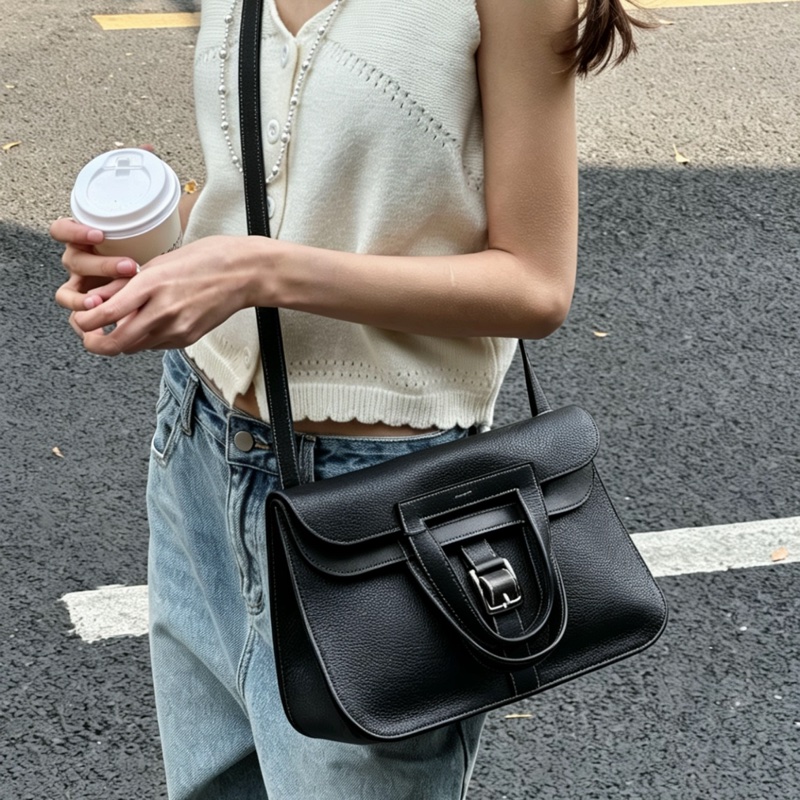 HERMES愛馬仕🐎 Halzan31黑銀配色TC皮質單肩斜挎包-41