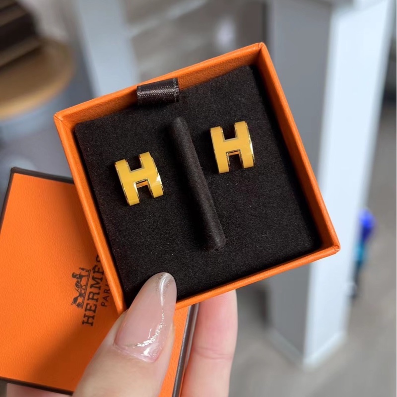 Hermès 爱马仕 pop H耳钉 黄色搭配金色-0