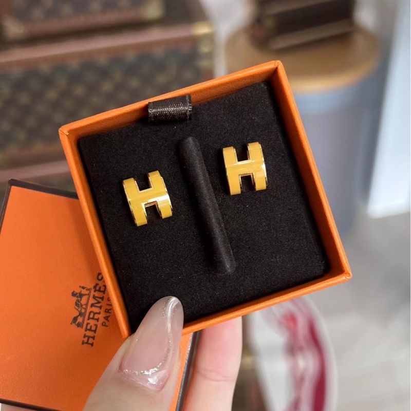 Hermès 爱马仕 pop H耳钉 黄色搭配金色-4
