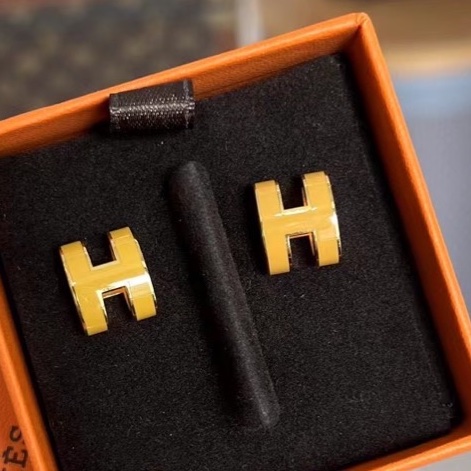 Hermès 爱马仕 pop H耳钉 黄色搭配金色-5