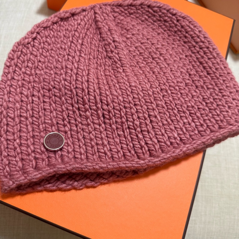 Hermès 愛馬仕 女款毛帽 玫瑰粉 Cashmere 羊毛 顯白必收-0