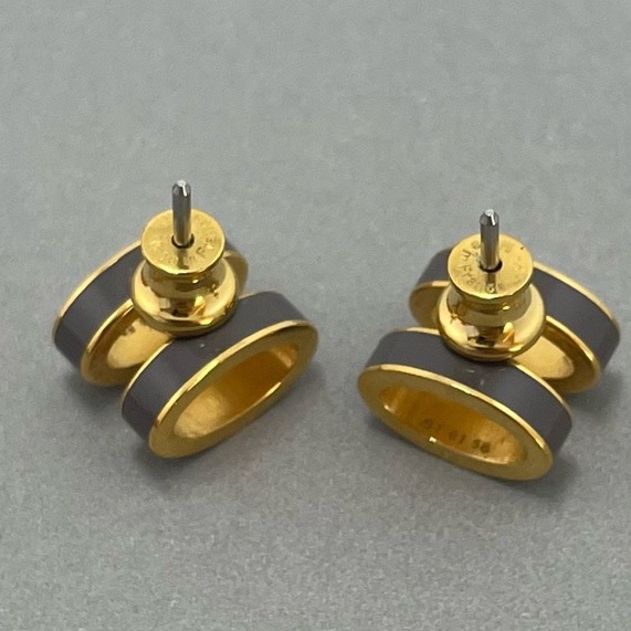 Hermès 愛馬仕  18k玫瑰金大號Pop H琺瑯耳釘珍珠灰色。-3