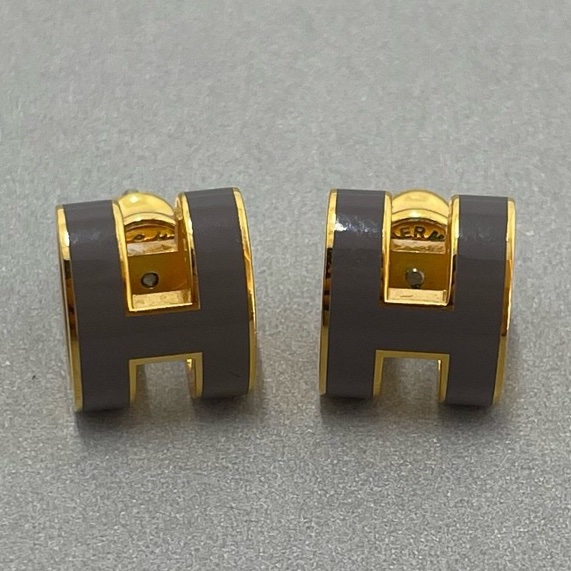 Hermès 愛馬仕  18k玫瑰金大號Pop H琺瑯耳釘珍珠灰色。-4