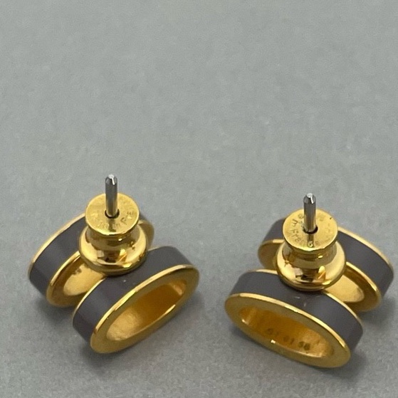 Hermès 愛馬仕  18k玫瑰金大號Pop H琺瑯耳釘珍珠灰色。-5