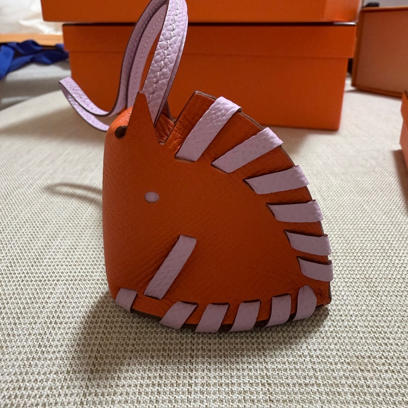Hermès Rodeo / 馬頭吊飾 G刻 全新 火焰橘×錦葵紫 雙色配色 附購證-3