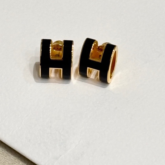 HERMES 愛馬仕 POP H 耳釘黑金-0