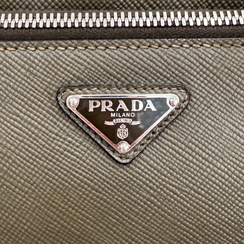 Prada普拉達 黑銀三角標logo灰綠色單肩包斜挎包29cm 🈚附件-2