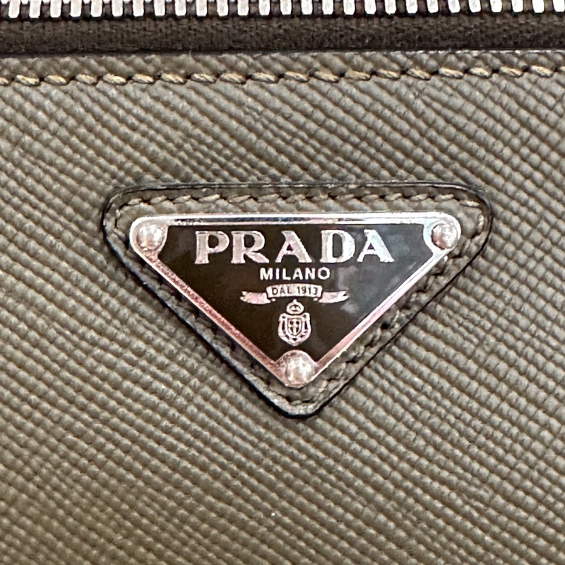 Prada普拉達 黑銀三角標logo灰綠色單肩包斜挎包29cm 🈚附件-9