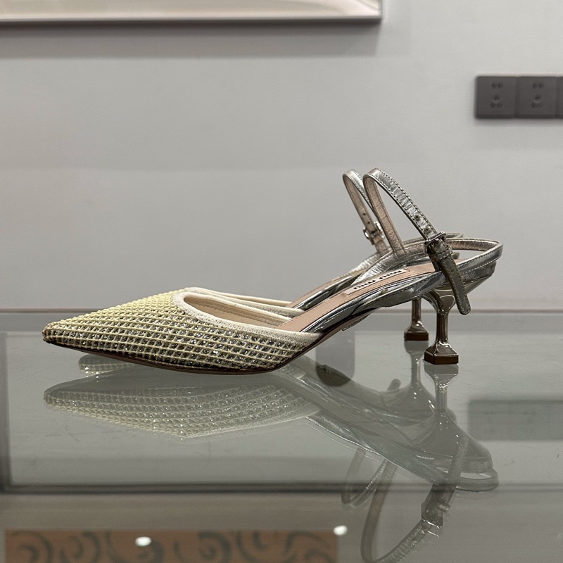 MiuMiu繆繆 女款銀色網紗閃片高跟鞋 37.5碼 🈚附件-2