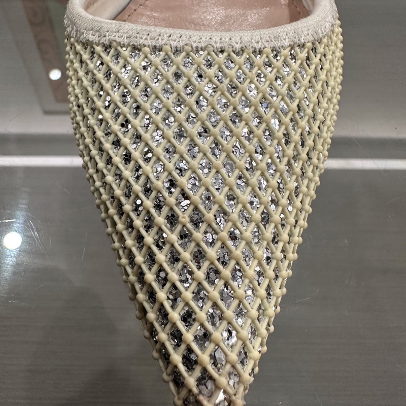 MiuMiu繆繆 女款銀色網紗閃片高跟鞋 37.5碼 🈚附件-4