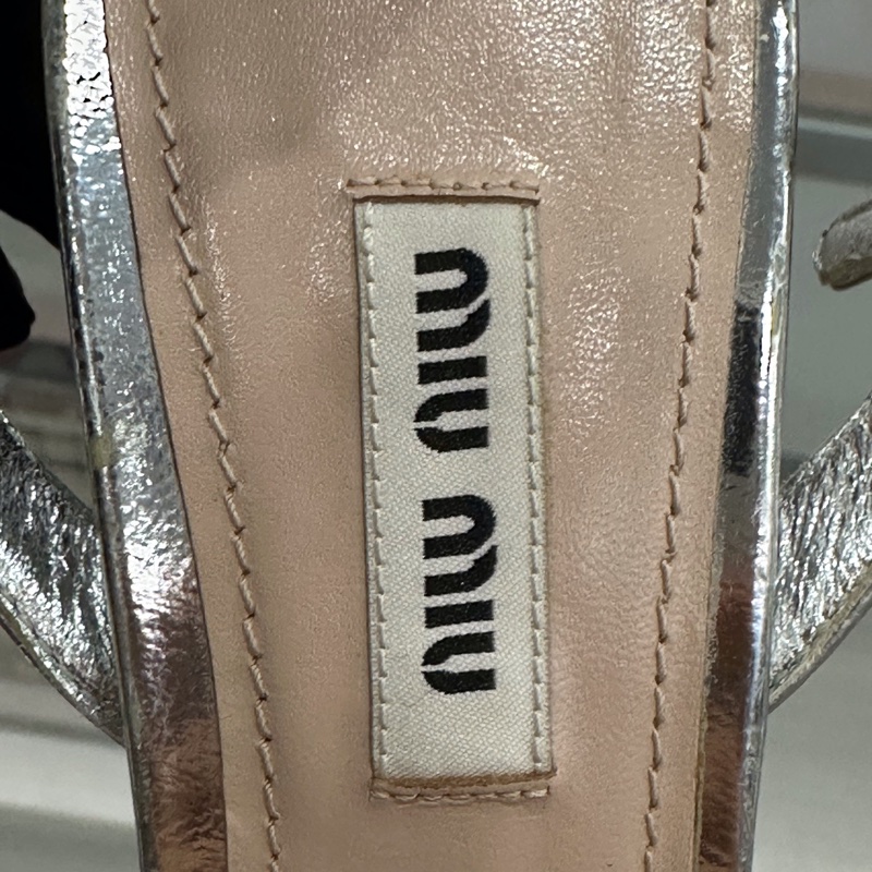 MiuMiu繆繆 女款銀色網紗閃片高跟鞋 37.5碼 🈚附件-5