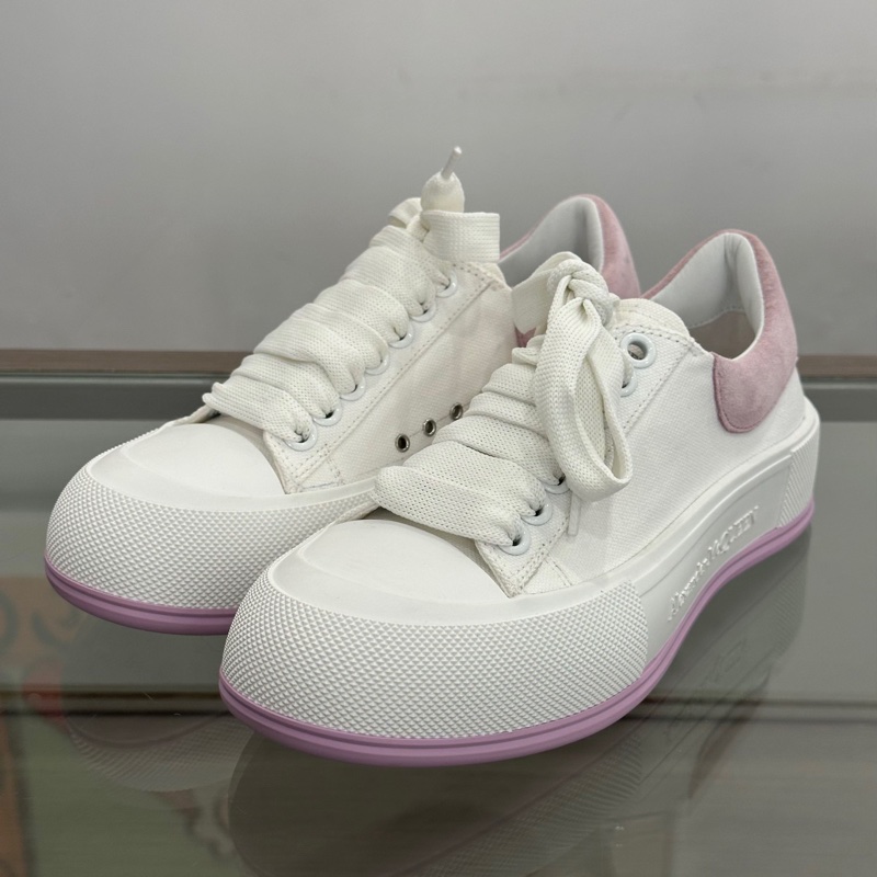 閒置未使用Alexander McQueen亞歷山大麥昆 Deck側面浮雕字母logo女款粉白拼色運動鞋球鞋休-0