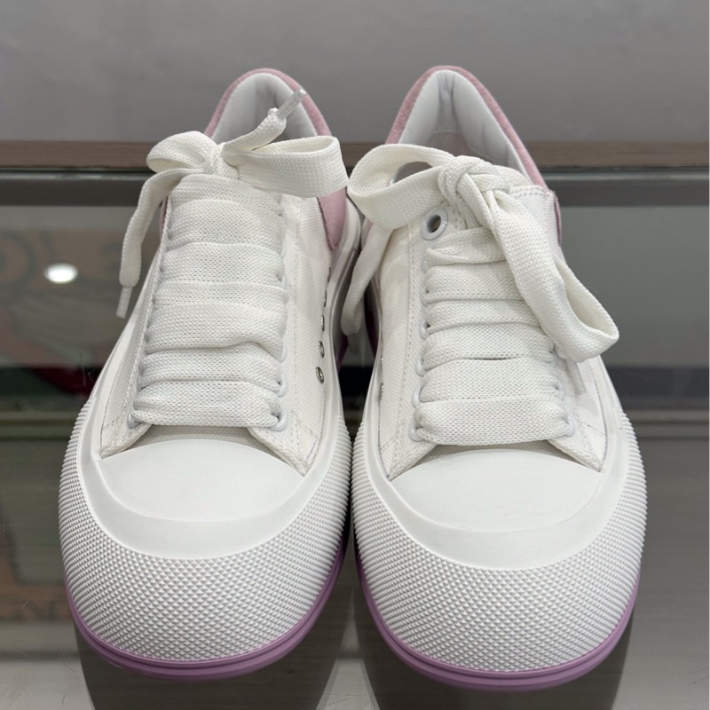 閒置未使用Alexander McQueen亞歷山大麥昆 Deck側面浮雕字母logo女款粉白拼色運動鞋球鞋休-1