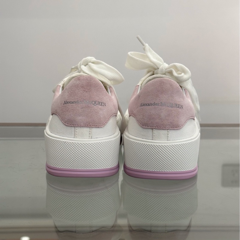 閒置未使用Alexander McQueen亞歷山大麥昆 Deck側面浮雕字母logo女款粉白拼色運動鞋球鞋休-3