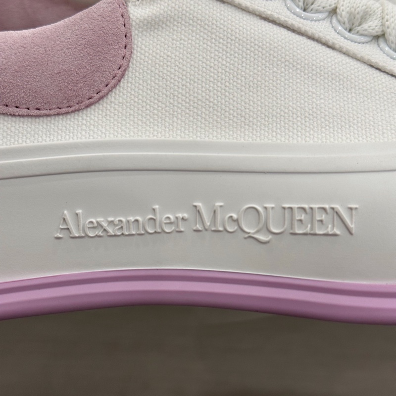 閒置未使用Alexander McQueen亞歷山大麥昆 Deck側面浮雕字母logo女款粉白拼色運動鞋球鞋休-5