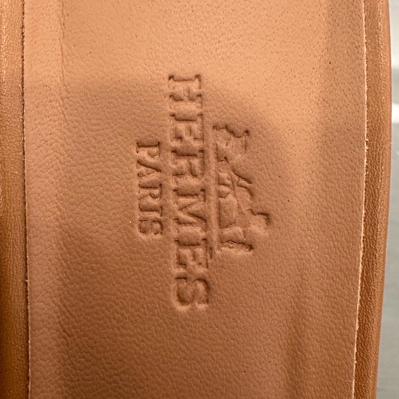 閒置未使用 Hermes愛馬仕 棕色豬鼻子logo女款高跟涼鞋5cm 37碼-5