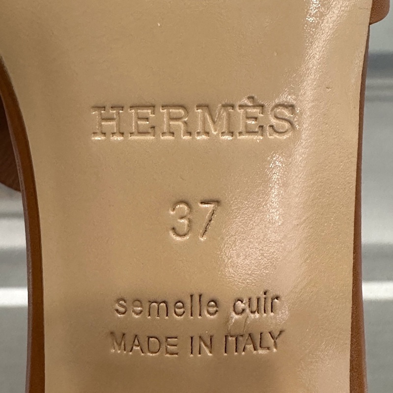 閒置未使用 Hermes愛馬仕 棕色豬鼻子logo女款高跟涼鞋5cm 37碼-6