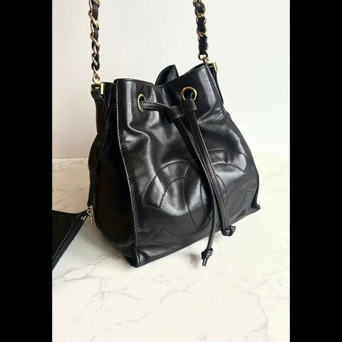 【LA LUNE】絕版中古包 Chanel黑金色鏈子水桶包 側背包 單肩包 斜背包 二手包