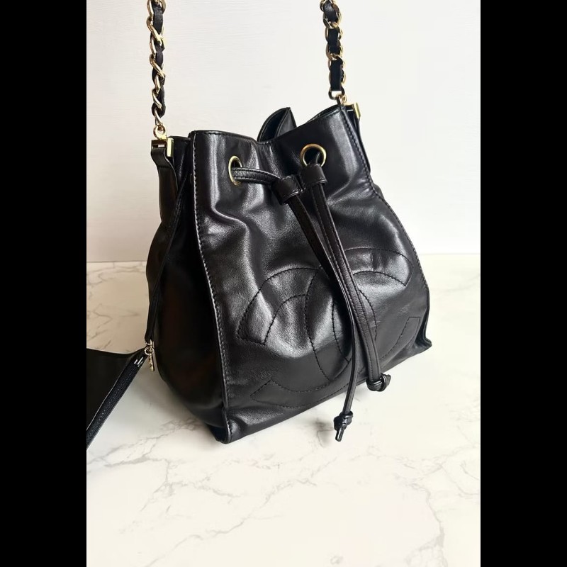 【LA LUNE】絕版中古包 Chanel黑金色鏈子水桶包 側背包 單肩包 斜背包 二手包-0