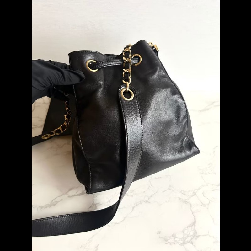 【LA LUNE】絕版中古包 Chanel黑金色鏈子水桶包 側背包 單肩包 斜背包 二手包-1