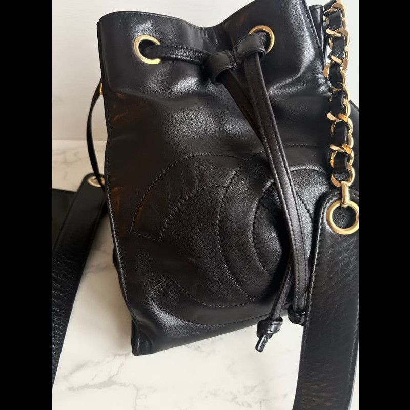 【LA LUNE】絕版中古包 Chanel黑金色鏈子水桶包 側背包 單肩包 斜背包 二手包-2