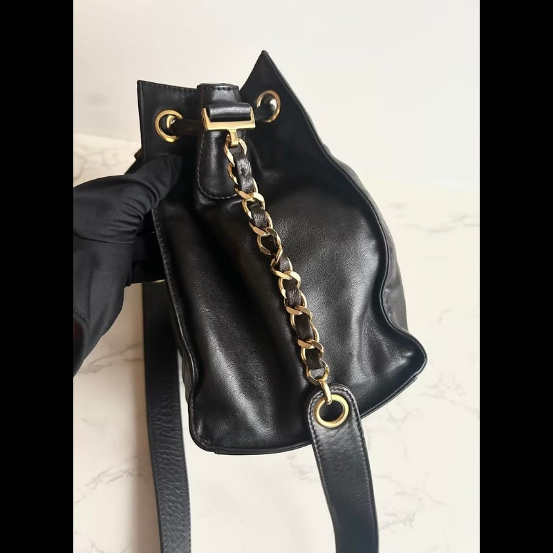 【LA LUNE】絕版中古包 Chanel黑金色鏈子水桶包 側背包 單肩包 斜背包 二手包-3