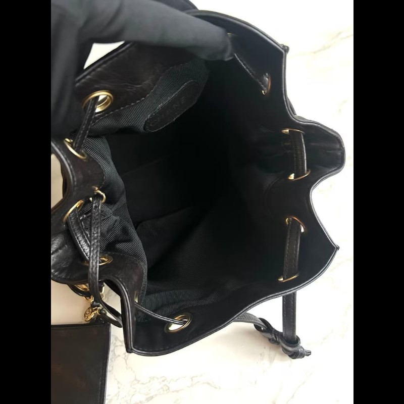 【LA LUNE】絕版中古包 Chanel黑金色鏈子水桶包 側背包 單肩包 斜背包 二手包-5