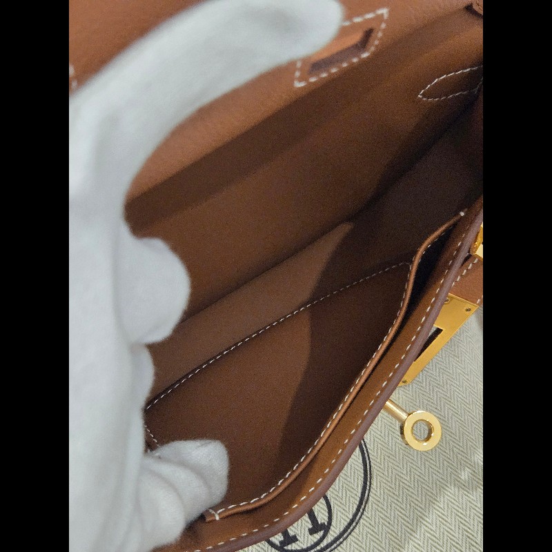 Hermes 愛馬仕 mini jypsiere 迷你 吉普賽 ec皮 金棕色 焦糖色 金釦 🈶購證正本-25