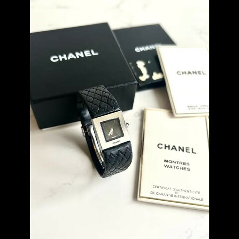 【LA LUNE】稀有中古二手Chanel Metalaase黑銀色石英古董錶金屬帶女裝手腕錶