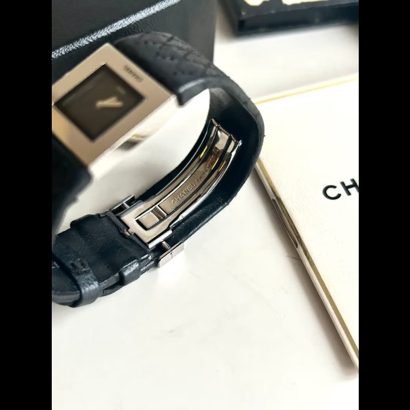 【LA LUNE】稀有中古二手Chanel Metalaase黑銀色石英古董錶金屬帶女裝手腕錶-1