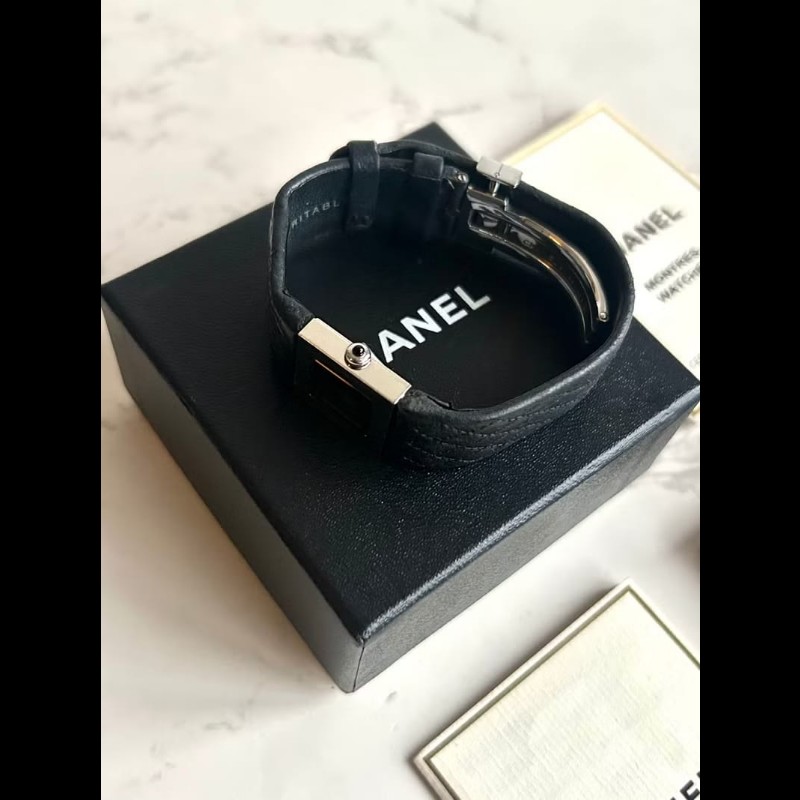 【LA LUNE】稀有中古二手Chanel Metalaase黑銀色石英古董錶金屬帶女裝手腕錶-2