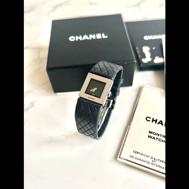【LA LUNE】稀有中古二手Chanel Metalaase黑銀色石英古董錶金屬帶女裝手腕錶-3