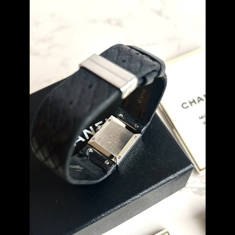 【LA LUNE】稀有中古二手Chanel Metalaase黑銀色石英古董錶金屬帶女裝手腕錶-4
