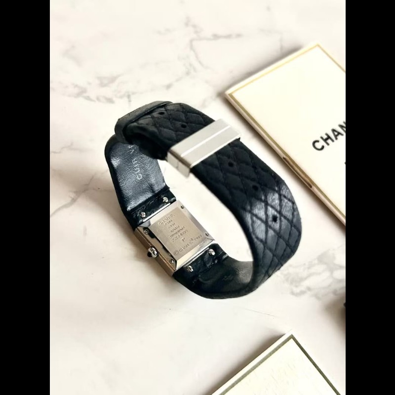 【LA LUNE】稀有中古二手Chanel Metalaase黑銀色石英古董錶金屬帶女裝手腕錶-5