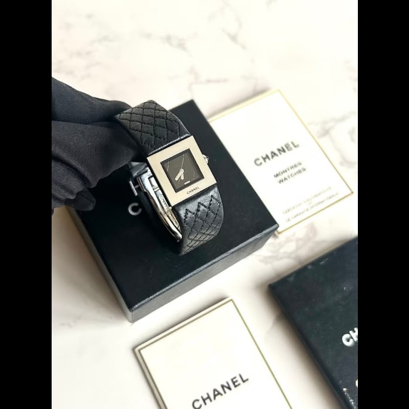 【LA LUNE】稀有中古二手Chanel Metalaase黑銀色石英古董錶金屬帶女裝手腕錶-6